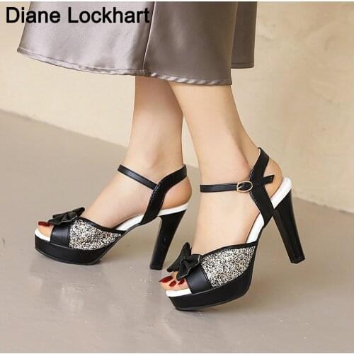 Summer Bow shoes women Bling Fish Mouth high heels ladys platform sandals evening dress wedding Pumps femal zapatos de mujer