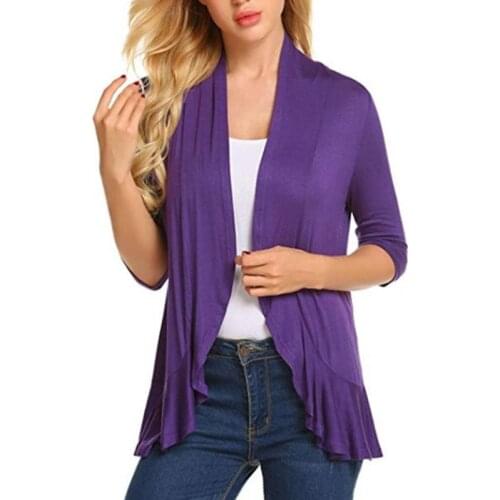 Women Thin Cardigan In Jersey Open Stitch Jacket Spring Autumn Office Lady Coverup
