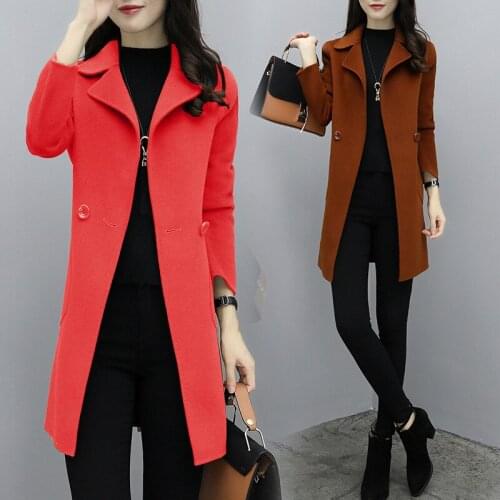 Woolen coat female long section thick Korean autumn and winter models Slim new Solid color woolen jacket