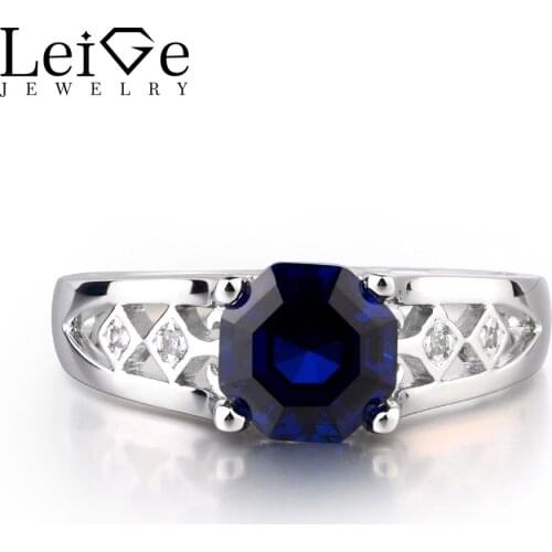Leige Jewelry Sapphire Gemstone 925 Sterling Silver September Birthstone Octagon Cut Engagement Rings For Woman
