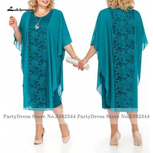 Lakshmigown Plus Size Party Dress for Wedding Mother 2021 Vintage Lace Turquoise Blue Evening Dress Half Sleeves Bruidsjurk