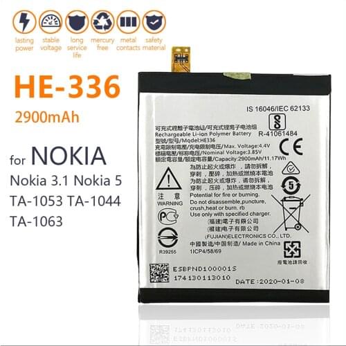 100% Genuine HE336 HE321 Battery For Nokia 5 Dual SIM (TA-1053 DS) For Nokia 3.1 2900mAh Mobile Phone New Batteria Batteries