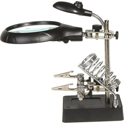 2.5/7.5/10X Welding Magnifying Glass 5 LED Light Auxiliary Clip Magnifier 3 In1 Hand Soldering Solder Iron Stand Holder Station