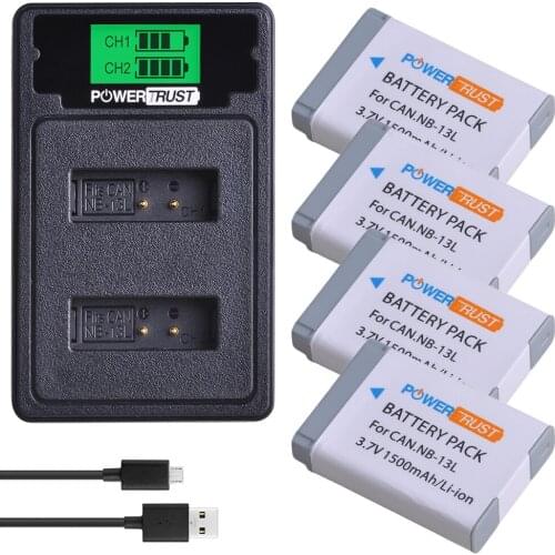 4PCS NB-13L NB 13L NB13L Battery+LCD USB Dual Charger with Type C Port for Canon PowerShot G5X G7X G9X G7 X Mark II G9 X,SX620