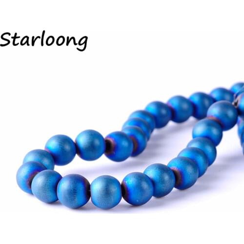 55pcs/lot 8mm Natural Stone Matt Blue Round Ball Shape Loose Strand Hematite Beads for DIY Jewelry Necklace Bracelet Making