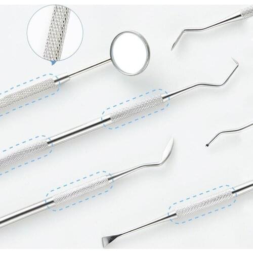 6 Pieces/Kit Teeth Cleaning Tools Stainless Steel Dental Scraper Probe Hygiene Set Mouth Mirror Tweezers Family Oral Care