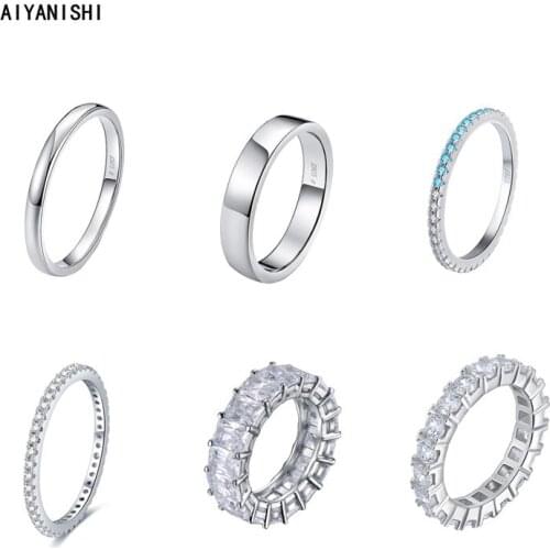 AIYANISHI 925 Sterling Silver Band Ring for Women Full Eternity Band Ring Shiny Office Lady Finger Band Ring for Women Jewelry