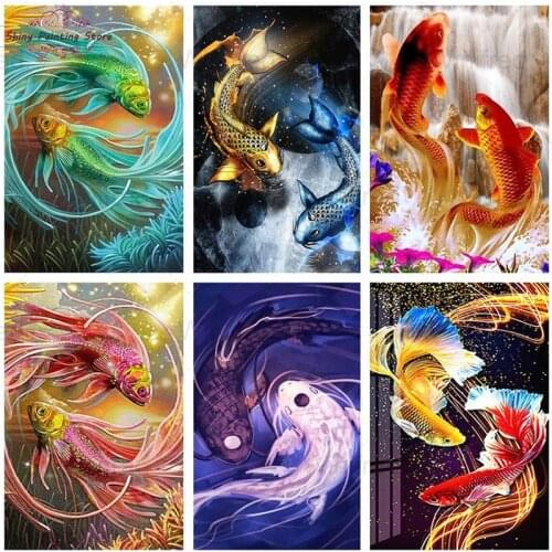 Diy 5D Diamond Embroidery Koi Fish Diamond Painting Cross Stitch Kit Full Square Round Drill Abstract Fish Picture of Rhinestone