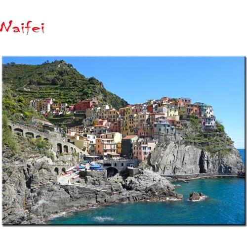 Full Square Round Drill 5D DIY Diamond Painting Coast Houses Italy Liguria Cinque Terre park Embroidery Cross Stitch home decor