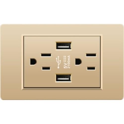 American Standard USB Socket Panel 15A 110V,Gold Sockets with USB Fast Charing Port, 118 Type USB Wall Socket Wall Panel Taiwan