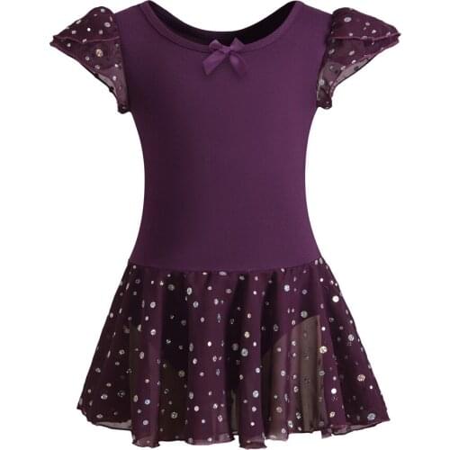 Girls Skirted Leotard Dance Dress Ballet Dancewear Short Sleeve Glitter Tutu for Toddler Kid Girl