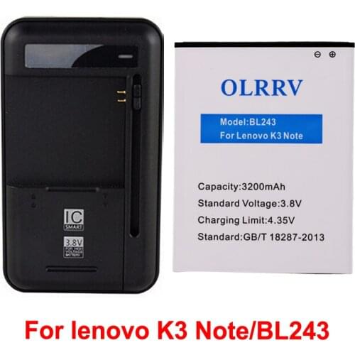 BL243 Battery For lenovo Lemon K3 Note K50-T5 A7000 A5500 A5600 A7600 Batterie Bateria Batterij 3200mAh+Universal Charger