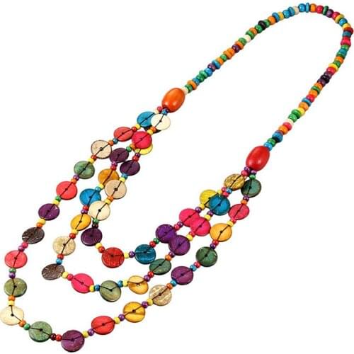 Bohemian Vintage woman long necklace & pendant Handmade wood Beads statement Choker maxi necklace wholesale