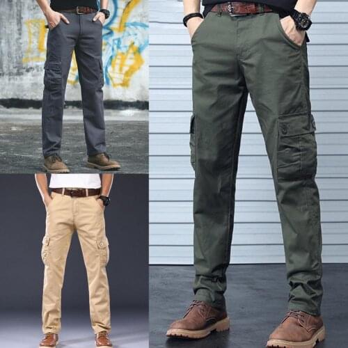 Spring and summer New Design Casual Men pants Trousers Solid Color Multi Pockets Mid Rise Long Straight Cargo Pants for Fitness