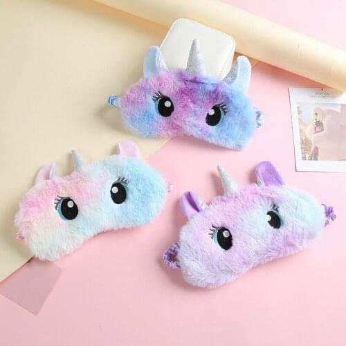 Unicorn 3D Eye Mask Women Plush Animal Cartoon Eye Cover Cute Plush Sleeping Eye Mask Girl Toy for Travel Home Party Eyeshade