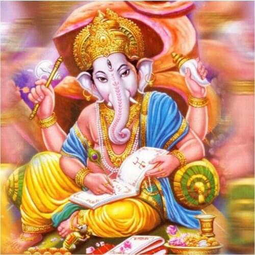 Ganesha Diamond Painting Full Round Indian Religious Portrait New Sticking Drill Cross Embroidery Elephant Trunk God of Wealth