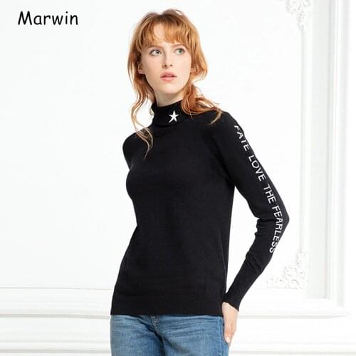 Marwin 2019 New-Coming Autumn Winter Turn-Down Collar Letter Women Pullovers High Street Style Worm Soft Female Sweaters