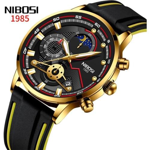 NIBOSI Mens Military Sport Watches Men Waterproof Fashion Silicone Strap Wristwatch Man Luxury Top Brand 24 Hours Luminous Watch