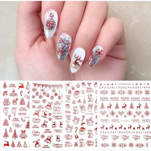 Nail Art Stickers Transfers Xmas Merry Christmas Santa Claus Collection Decor Red Snow Balloon Naklejki Na Paznokcie Nail Decals