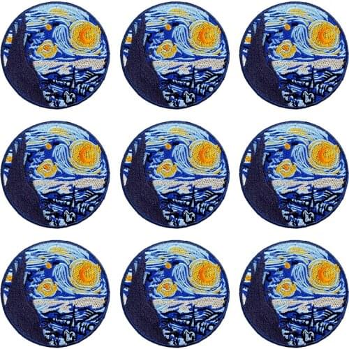 Prajna 10PCS Van Gogh Patches On Clothes Embroidery Patches For Clothing Iron On Patches DIY Mountain Adventure Clothing Sticker