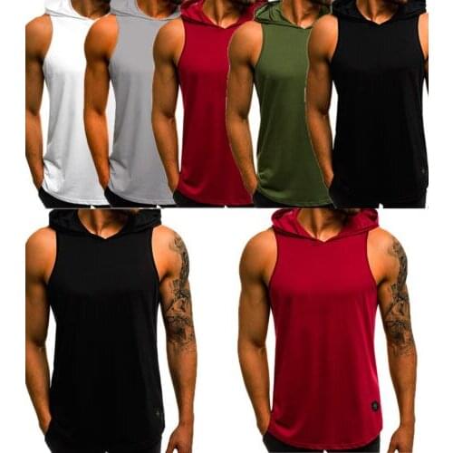 New Mens Summer Cool Hooded Sweatshirt Sleeveless Muscle Bodybuilding Hoodie
