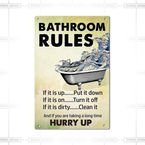 Novelty PattenRustic Bathroom Rules Metal Sign Decorative Plaque 12 X 8 Inch