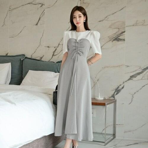 New arrival fashion patchwork formal dress women elegant temperament simple o-neck cute long comfortable loose a-line dress