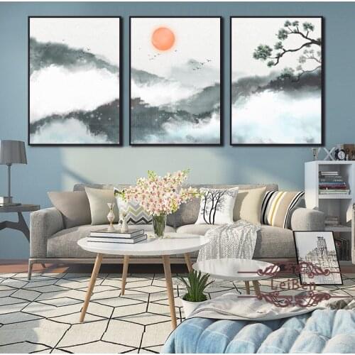 New Chinese Style Abstract Freehand Beautiful Landscape Canvas Paintings Poster Print Wall Art Picture for Living Room Home Deco