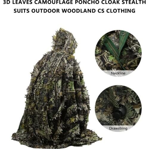 New Lifelike 3D Leaves Camouflage Poncho Cloak Stealth Suits Outdoor Woodland CS Game Clothing for Shooting Birdwatching Set