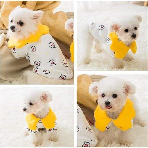 Catoon Cat Clothes Dog Tshirt Flower Lapel Design Cute Pet Clothing Cat Pups Hoodies Sweatshirt For Chihuahua Small Dogs Shirt