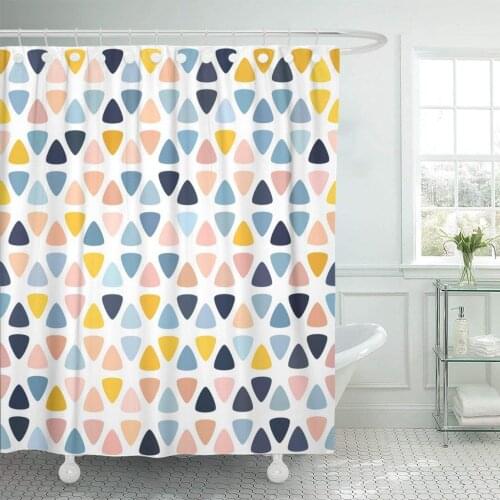 Pastel Pink Navy Blue Salmon Beige Yellow Polka Dot Shower Curtain Waterproof Polyester Fabric 72 x 72 Inches with Hooks