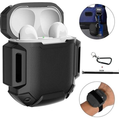 Portable Lightweight Durable Shockproof Earphones Protective Silicone Case Cover With Carabiner Wrist Strap For Airpods