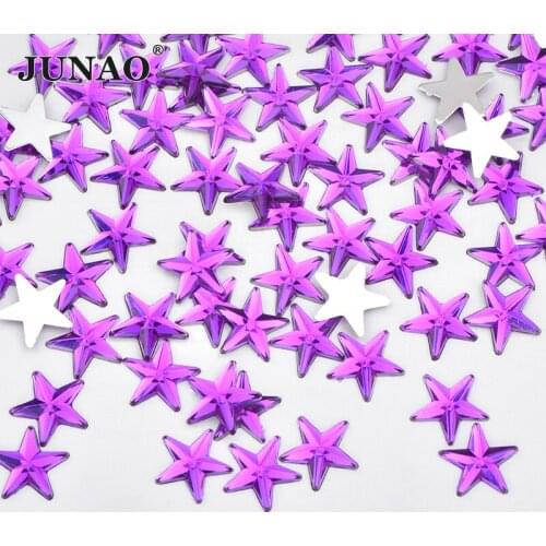 JUNAO 10mm Purple Star Crystal Rhinestone Flat Back Acrylic Stones Applique Fancy Strass Crystal Nail Art Decoration