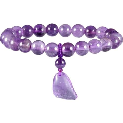SUNYIK Natural Purple Crystal Foot Shape Pendant Bracelet for Women,Hand String 8mm Stone Beads Healing Charms Bangles Jewelry