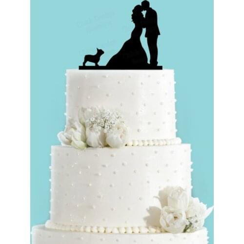 Wedding Couple Kissing with French Bulldog Acrylic Wedding Cake Topper Bride and Groom Cake Topper Party Cake Decoration