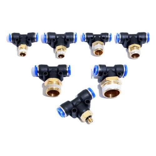 Air Connector Fitting T Shape Tee 6mm 8mm 10mm 12mm 4mm Hose Pipe to 1/8" 1/4" M5 3/8" 1/2" BSPT Male Thread Pneumatic Coupler