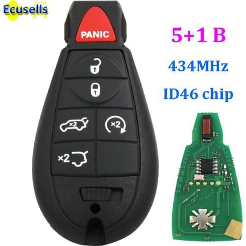 6 Button 5+1 buttons 433MHZ Remote Smart Key fob For Chrysler Jeep Dodge Grand Caravan Durango Charger Journey with ID46 chip