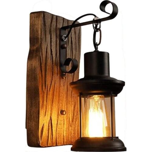 Vintage Wall Lamp E27 Antique Loft Wall Mount Light Fixtures Wood Wall Light Restaurant Cafe Bar Living Room Outdoor Decor