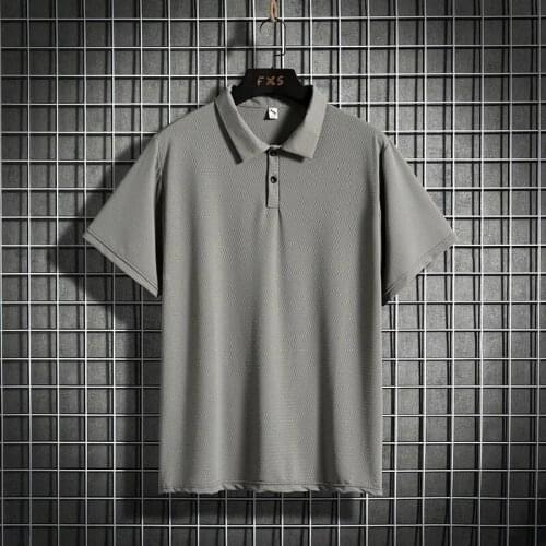 High quality summer Men hole Breathable polo shirt short sleeve large size Quick dry elasticity turn down collar Ice silk tees