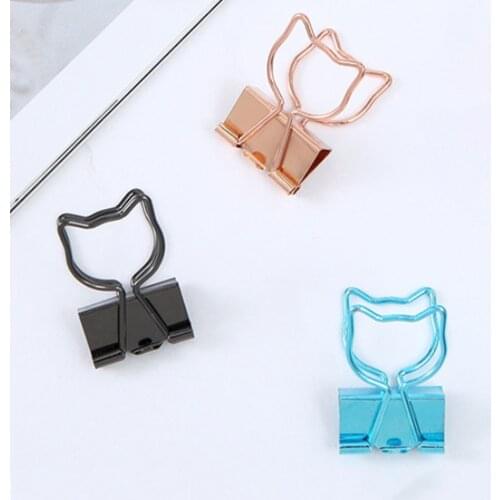6pcs Cute Cartoon Cat Binder Clips Rose Gold Hollow Paperclip Bookmark Metal File Clamp Photo Tickets Holder Kawaii Stationery