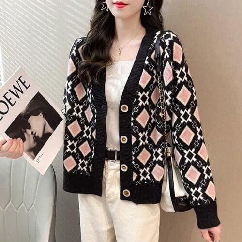 Oversized Womens Cardigan Sweater Loose V-neck Knitted Cardigans Women Sweaters Coat Fall Winter