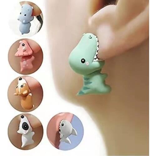 1 Pair Cute Animal Bite Earring Cartoon Soft Clay Animal Earrings Tyrannosaurus Bite Earrings Dinosaur Earrings Party Fun Gifts