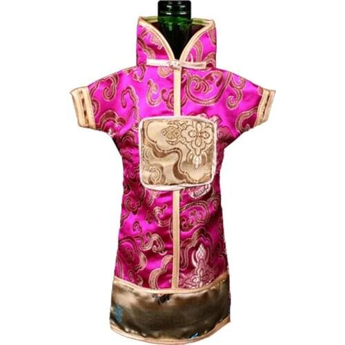 10pcs Vintage Chinese Dress Wine Bottle Covers Bags fit 750ml Table Decoration Christmas Wedding Silk Brocade Pouches
