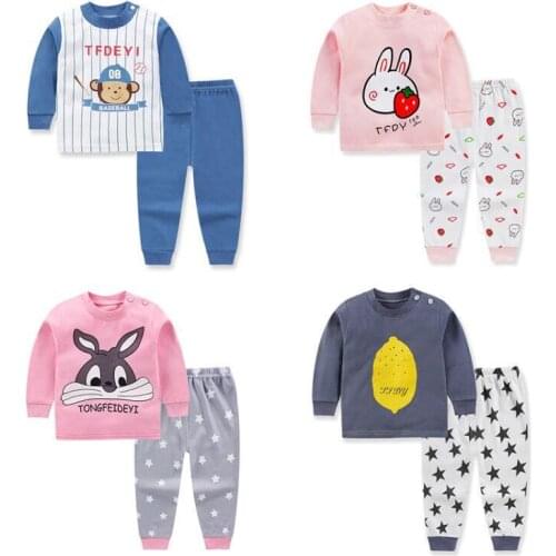 2020 Kids Cartoon Underwear Suit Baby Boys Cotton Pajamas Baby Girls Sleepwear Spring and Autumn Sleepsuit Children Clothes 1-3Y