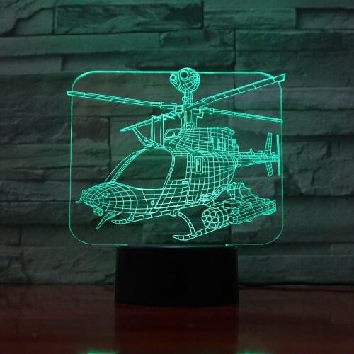 Helicopter Airplane 3D Acrylic Night Light USB Sleep Light Fixture 3AA Battery Power Table Lamp Bedroom Decor Kids Gift GX-1143
