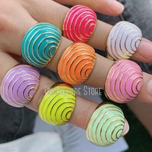 5Pcs RM39030 Ladies Copper Ladies Adjustable Womens Jewelry Rings For Her Copper Jewelry Colors Enamel Water Ripple Ring