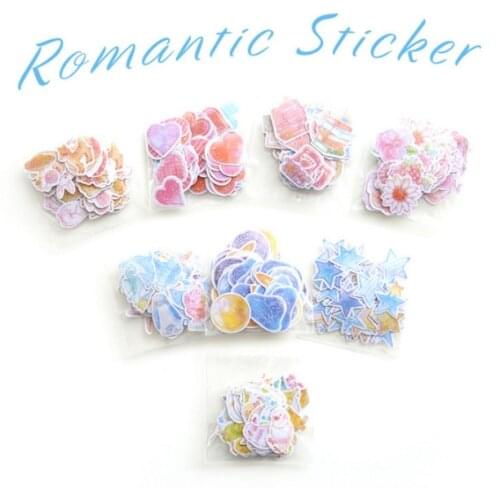 60pcs/pack Romantic Stickers Waterproof PVC Sticker Pack Fresh Water Color Love Star Galaxy Flower DIY Craft Accessory Kids Toy