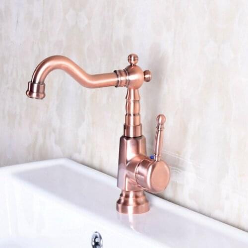 Antique Red Copper Single Hole Single Handle Swivel Spout Kitchen Sink Bathroom Vessel Basin Faucet Mixer Tap anf254