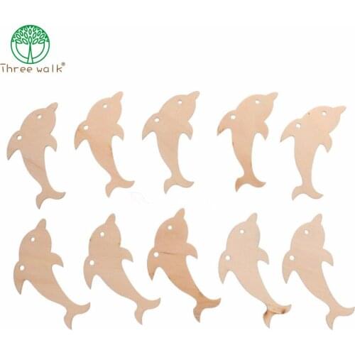 10pcs Wooden Dolphin Craft Easter Eggs Shape Happy Easter Party Ornament Hollow Chip Tray Handmade Decor DIY