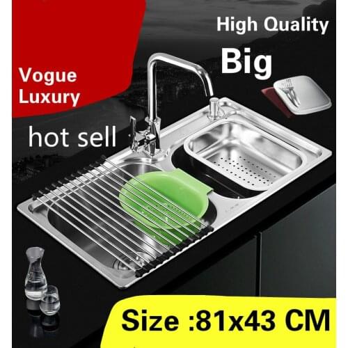 Free shipping Apartment kitchen double groove sink vogue wash vegetables luxury 304 stainless steel hot sell big 810x430 MM